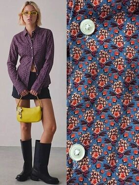 ZARA Rayon Floral Print Long-Sleeve Shirt Size Small